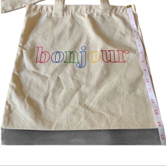 🆕 J.Crew Reusable Rainbow Bonjour Canvas Tote - Picture 3 of 3